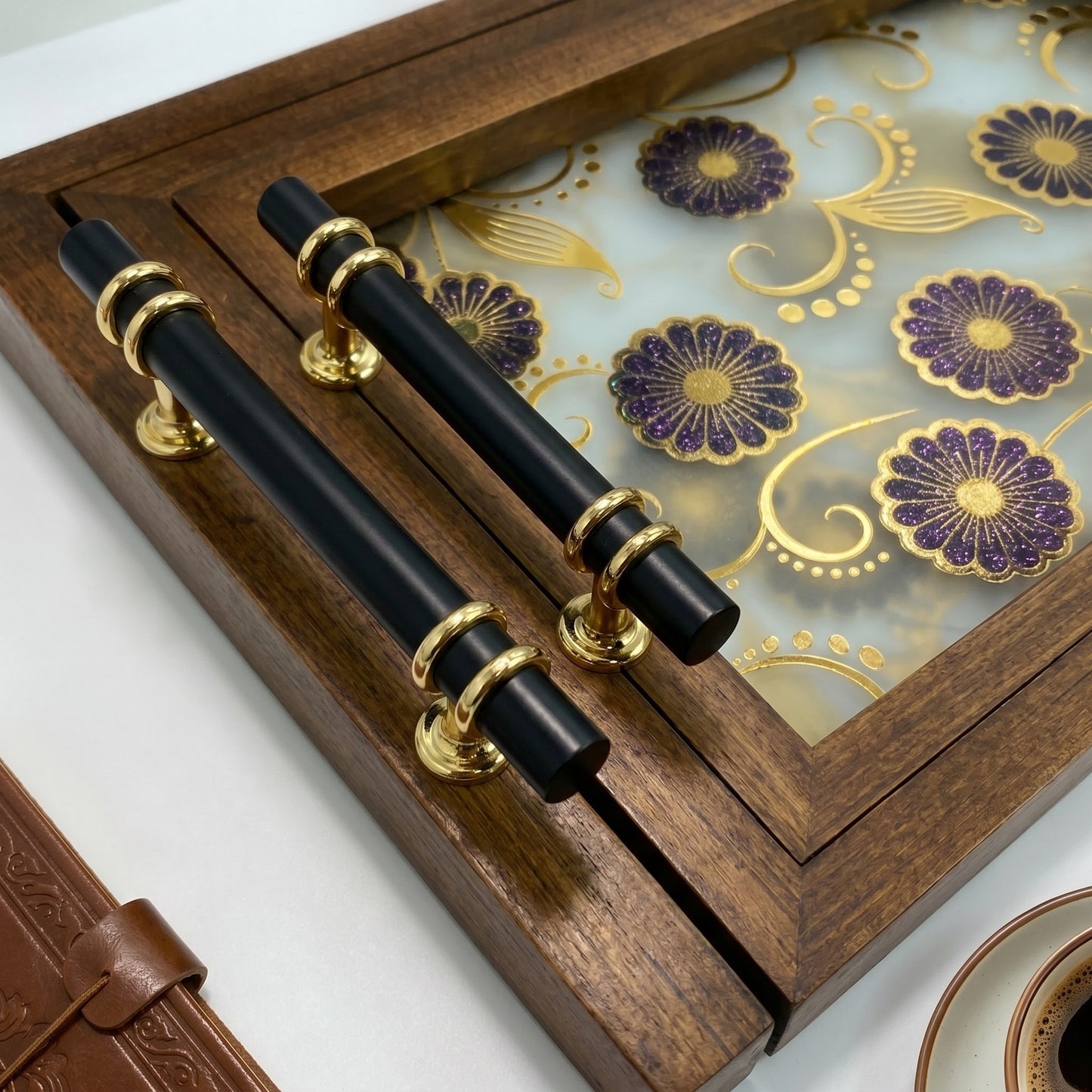 Botanical Patterned Wood Serving Tray Set (Set of 2)