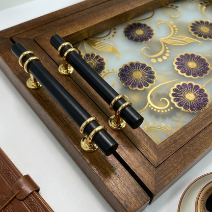 Botanical Patterned Wood Serving Tray Set (Set of 2)